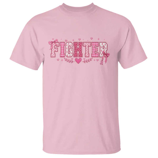 Breast Cancer Fighter Support T Shirt Pink Coquette Bow Ribbon Strength
