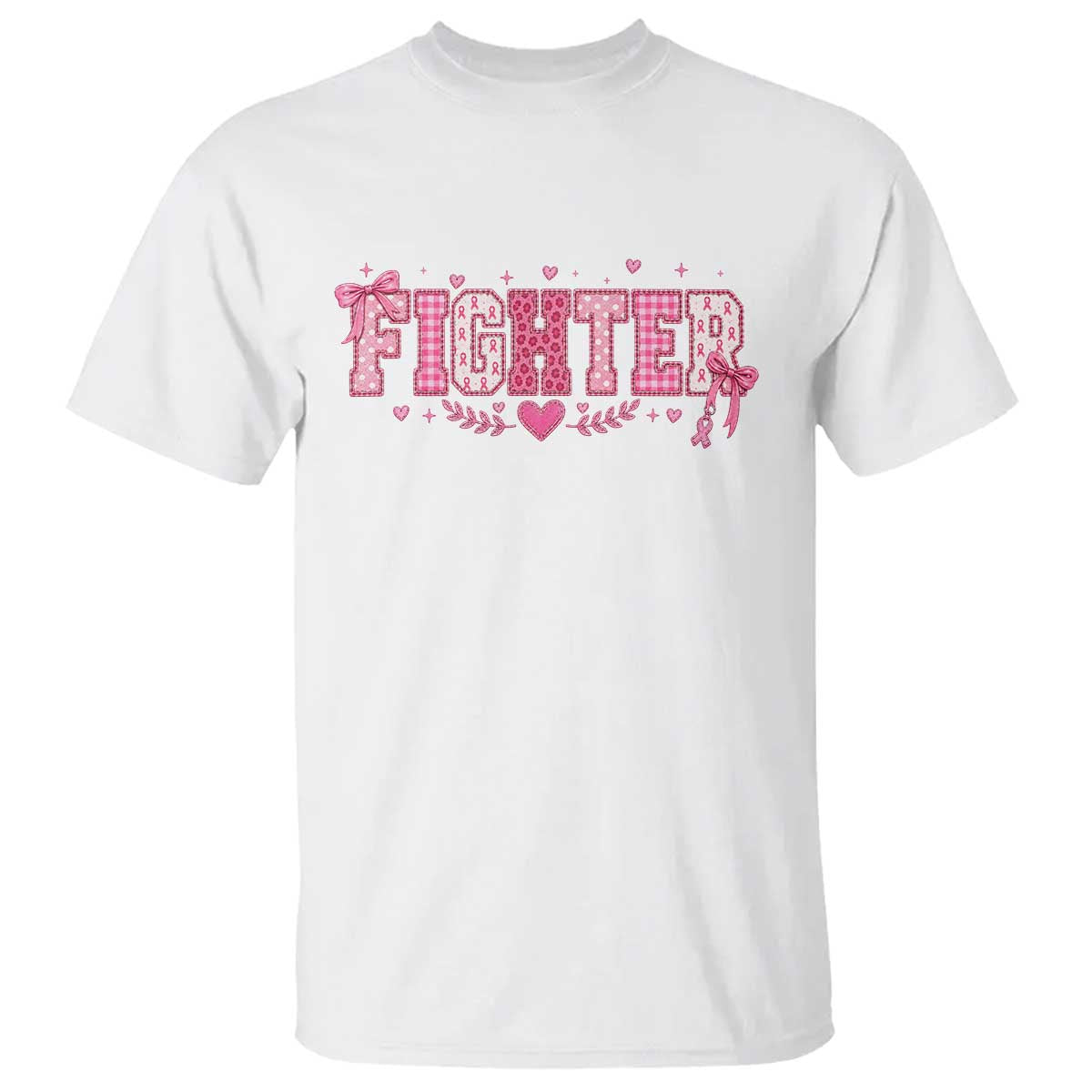 Breast Cancer Fighter Support T Shirt Pink Coquette Bow Ribbon Strength