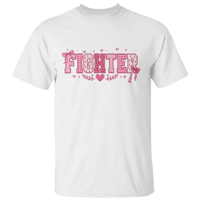 Breast Cancer Fighter Support T Shirt Pink Coquette Bow Ribbon Strength