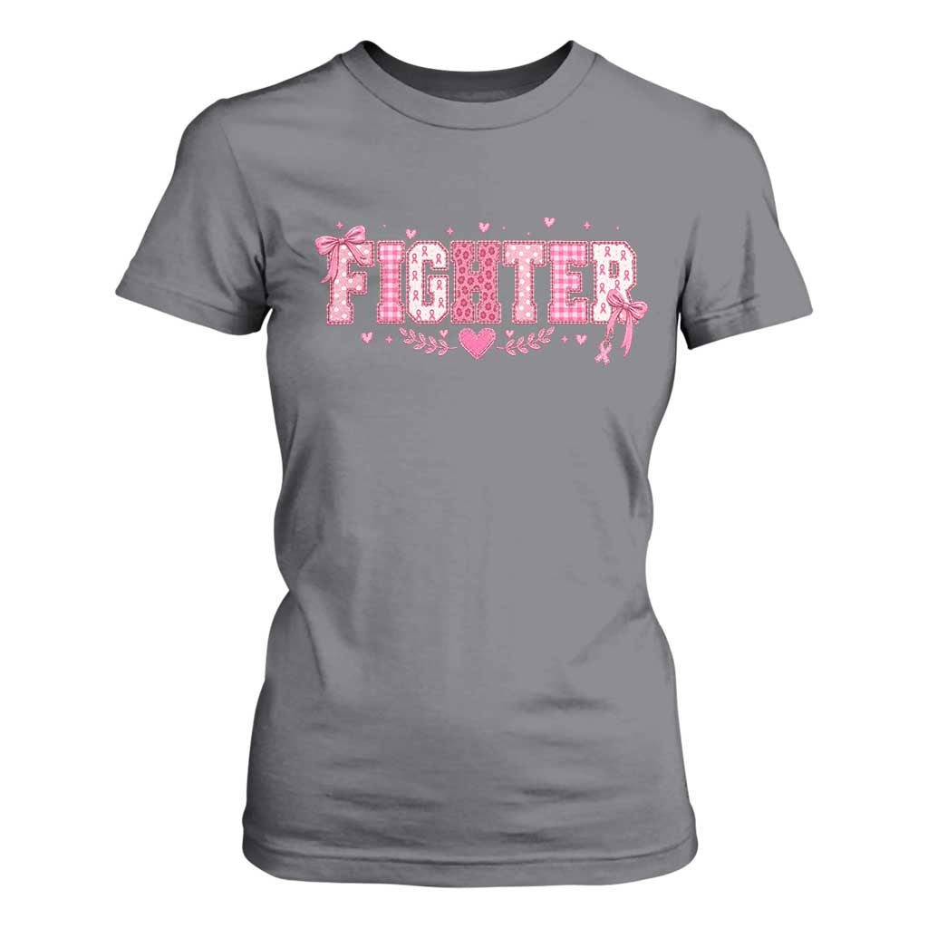 Breast Cancer Fighter Support T Shirt For Women Pink Coquette Bow Ribbon Strength
