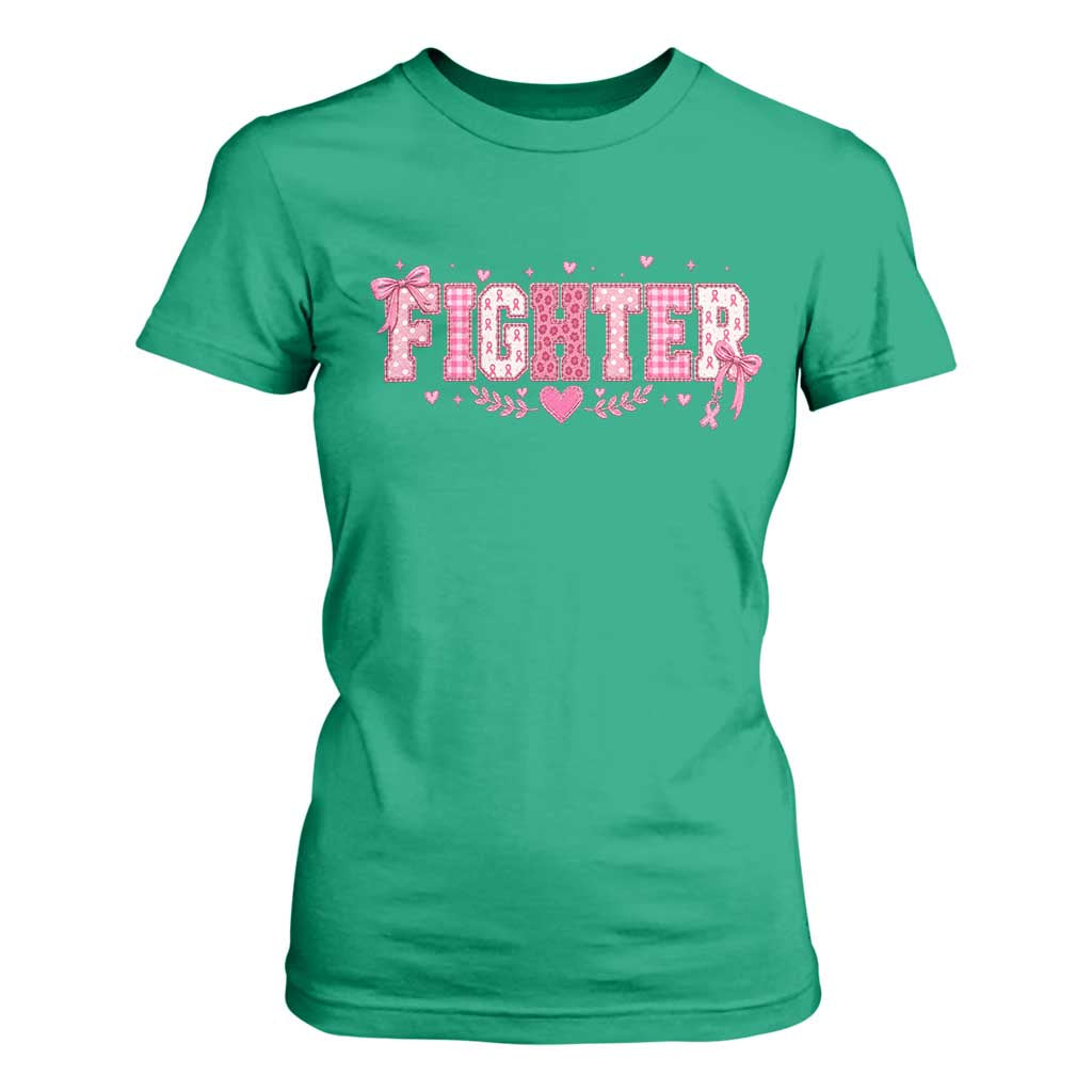 Breast Cancer Fighter Support T Shirt For Women Pink Coquette Bow Ribbon Strength