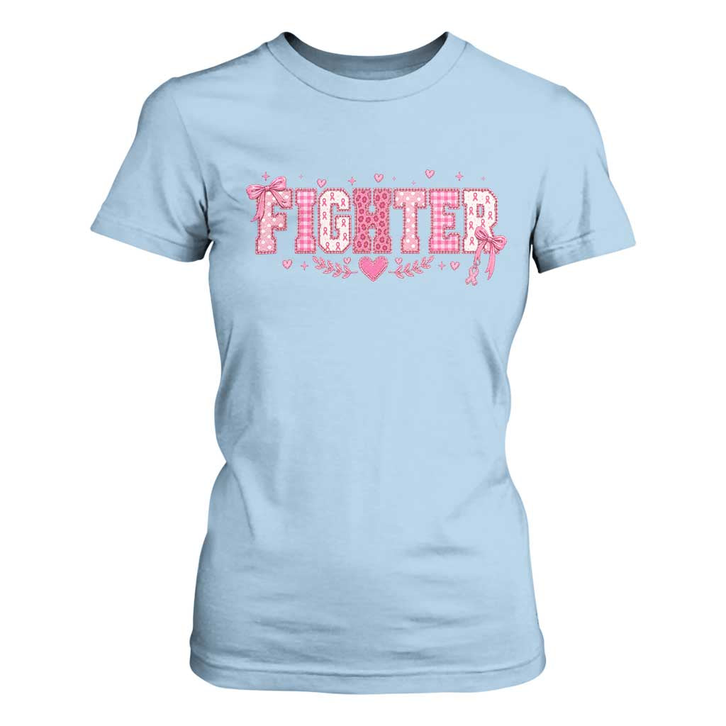 Breast Cancer Fighter Support T Shirt For Women Pink Coquette Bow Ribbon Strength