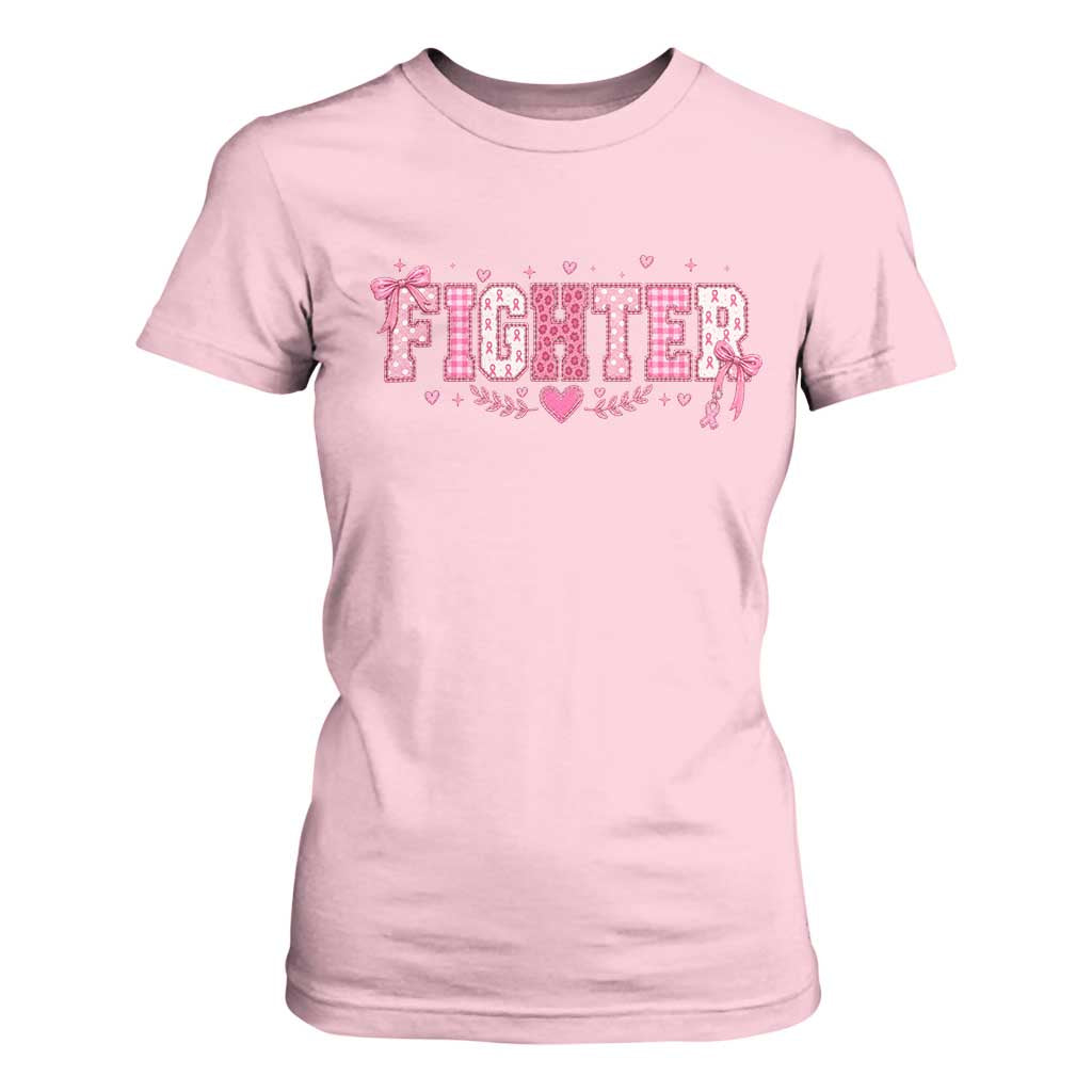 Breast Cancer Fighter Support T Shirt For Women Pink Coquette Bow Ribbon Strength