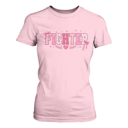 Breast Cancer Fighter Support T Shirt For Women Pink Coquette Bow Ribbon Strength