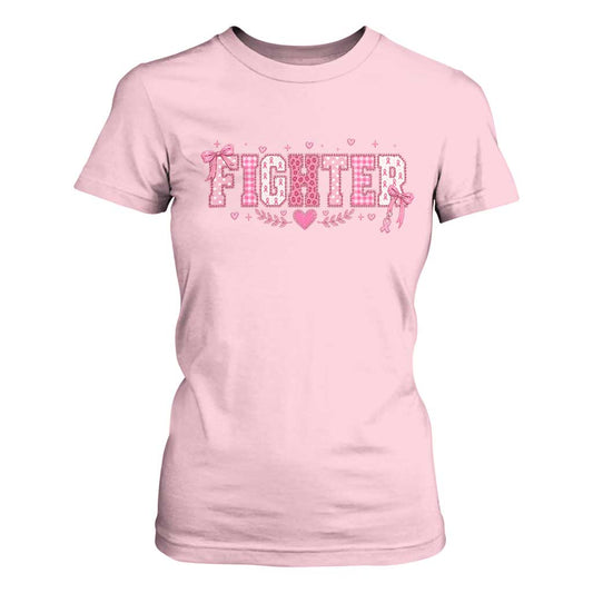 Breast Cancer Fighter Support T Shirt For Women Pink Coquette Bow Ribbon Strength