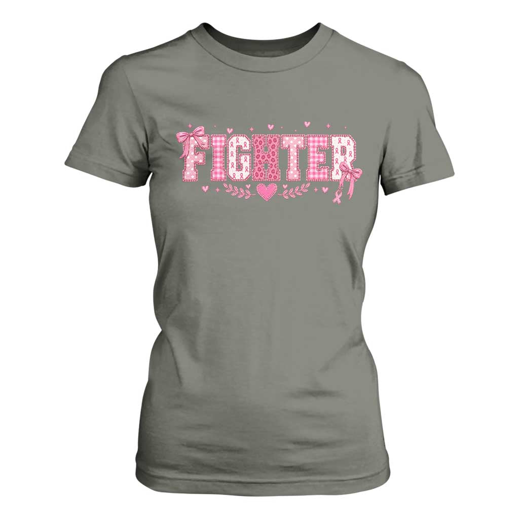 Breast Cancer Fighter Support T Shirt For Women Pink Coquette Bow Ribbon Strength