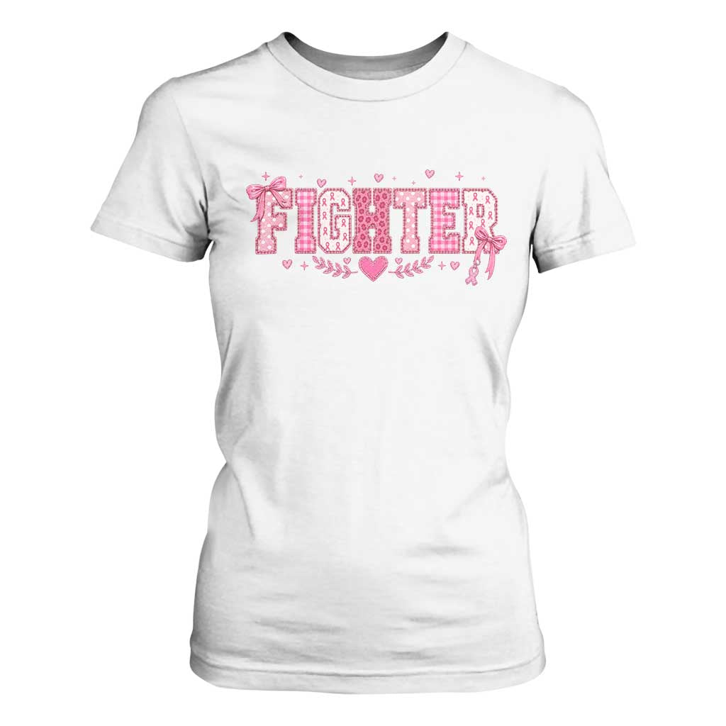 Breast Cancer Fighter Support T Shirt For Women Pink Coquette Bow Ribbon Strength