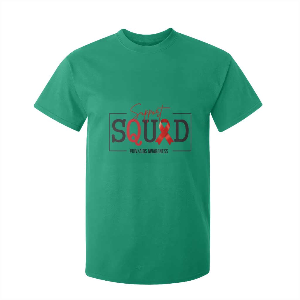 Support Squad Red Ribbon HIV AIDS Support Month Gift T Shirt For Kid