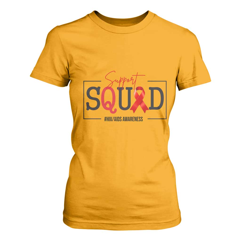 Support Squad Red Ribbon HIV AIDS Support Month Gift T Shirt For Women