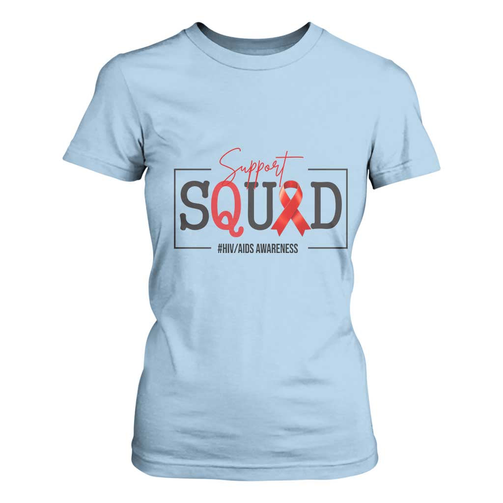 Support Squad Red Ribbon HIV AIDS Support Month Gift T Shirt For Women
