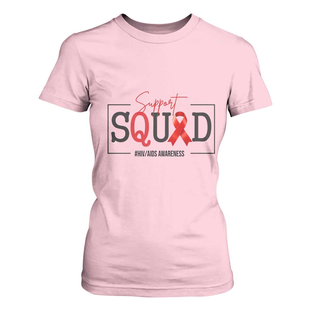 Support Squad Red Ribbon HIV AIDS Support Month Gift T Shirt For Women