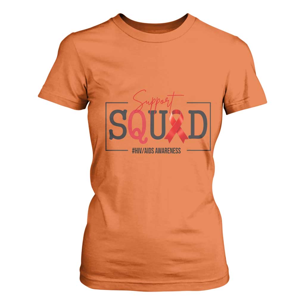 Support Squad Red Ribbon HIV AIDS Support Month Gift T Shirt For Women