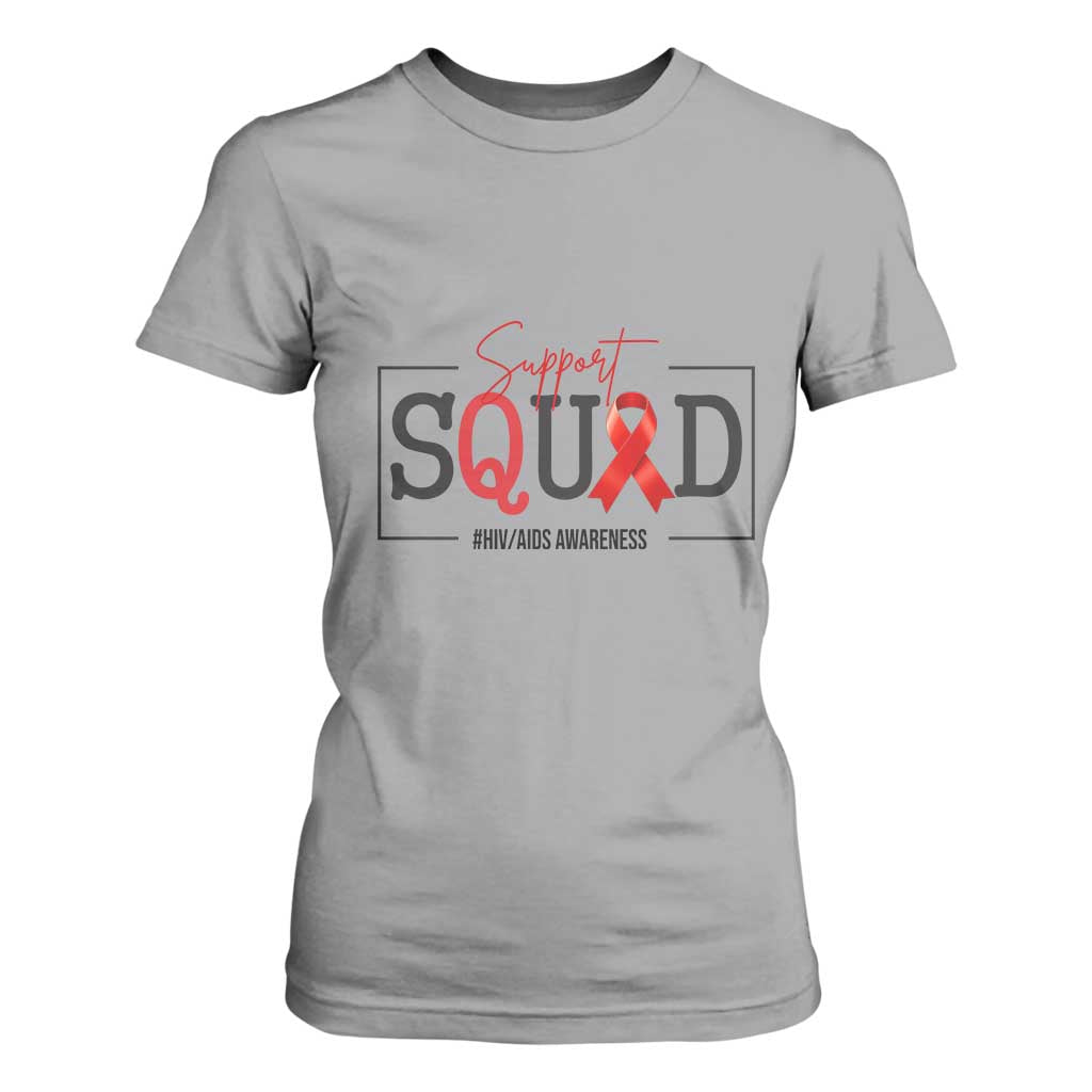 Support Squad Red Ribbon HIV AIDS Support Month Gift T Shirt For Women