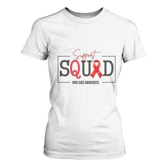 Support Squad Red Ribbon HIV AIDS Support Month Gift T Shirt For Women