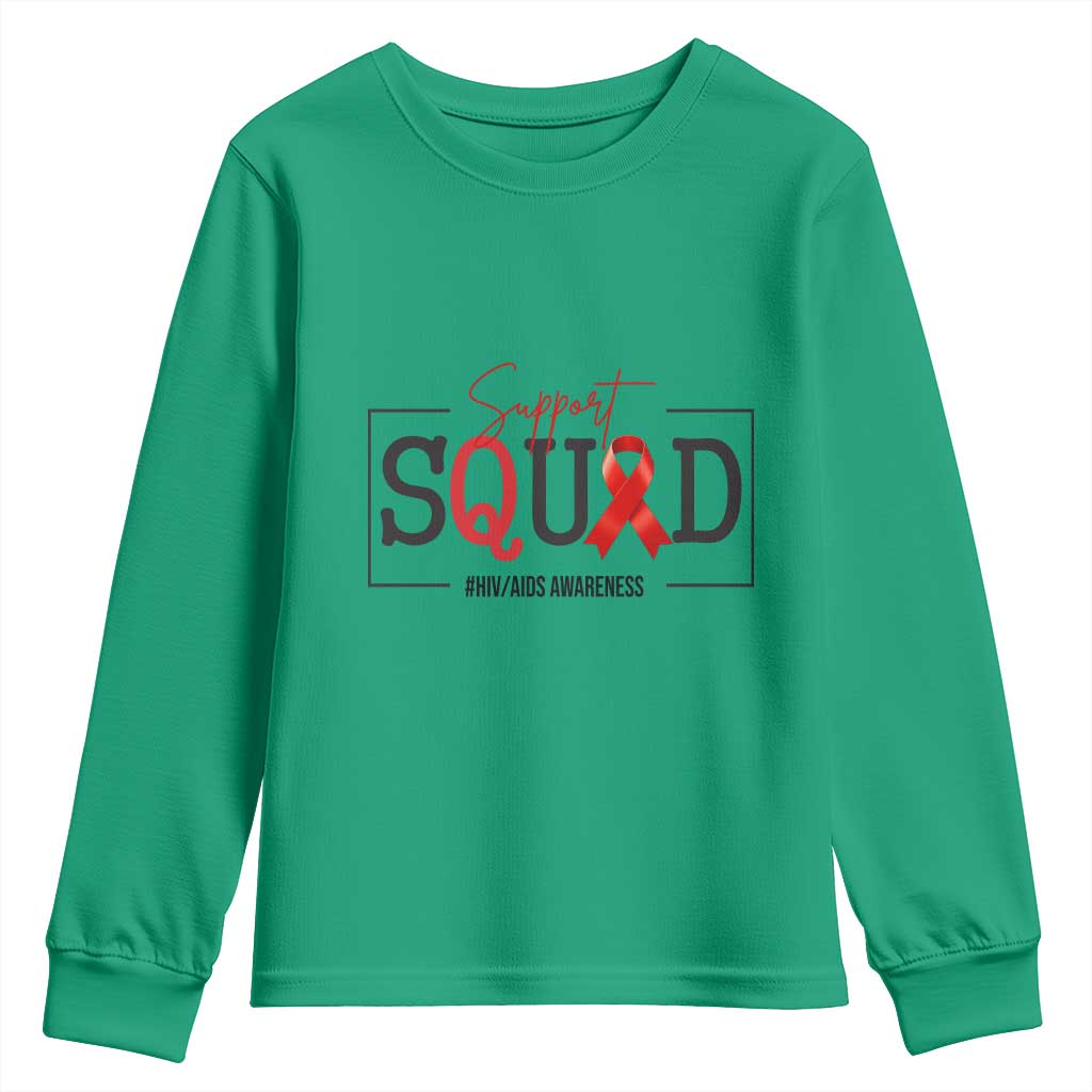 Support Squad Red Ribbon HIV AIDS Support Month Gift Youth Sweatshirt