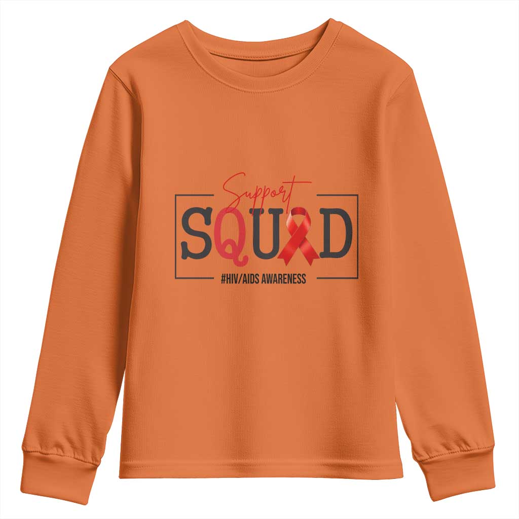 Support Squad Red Ribbon HIV AIDS Support Month Gift Youth Sweatshirt