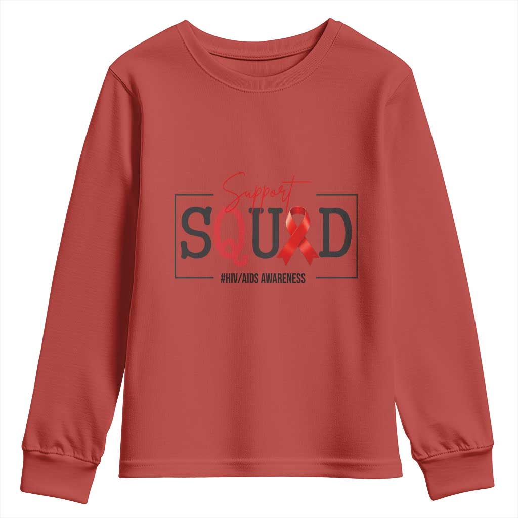 Support Squad Red Ribbon HIV AIDS Support Month Gift Youth Sweatshirt