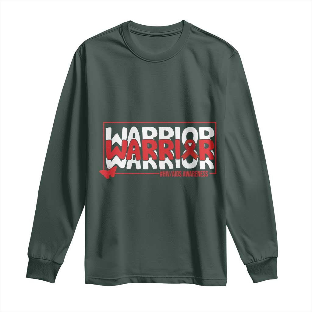 HIV Support Warrior Long Sleeve Shirt Red Ribbon Fighter Gift