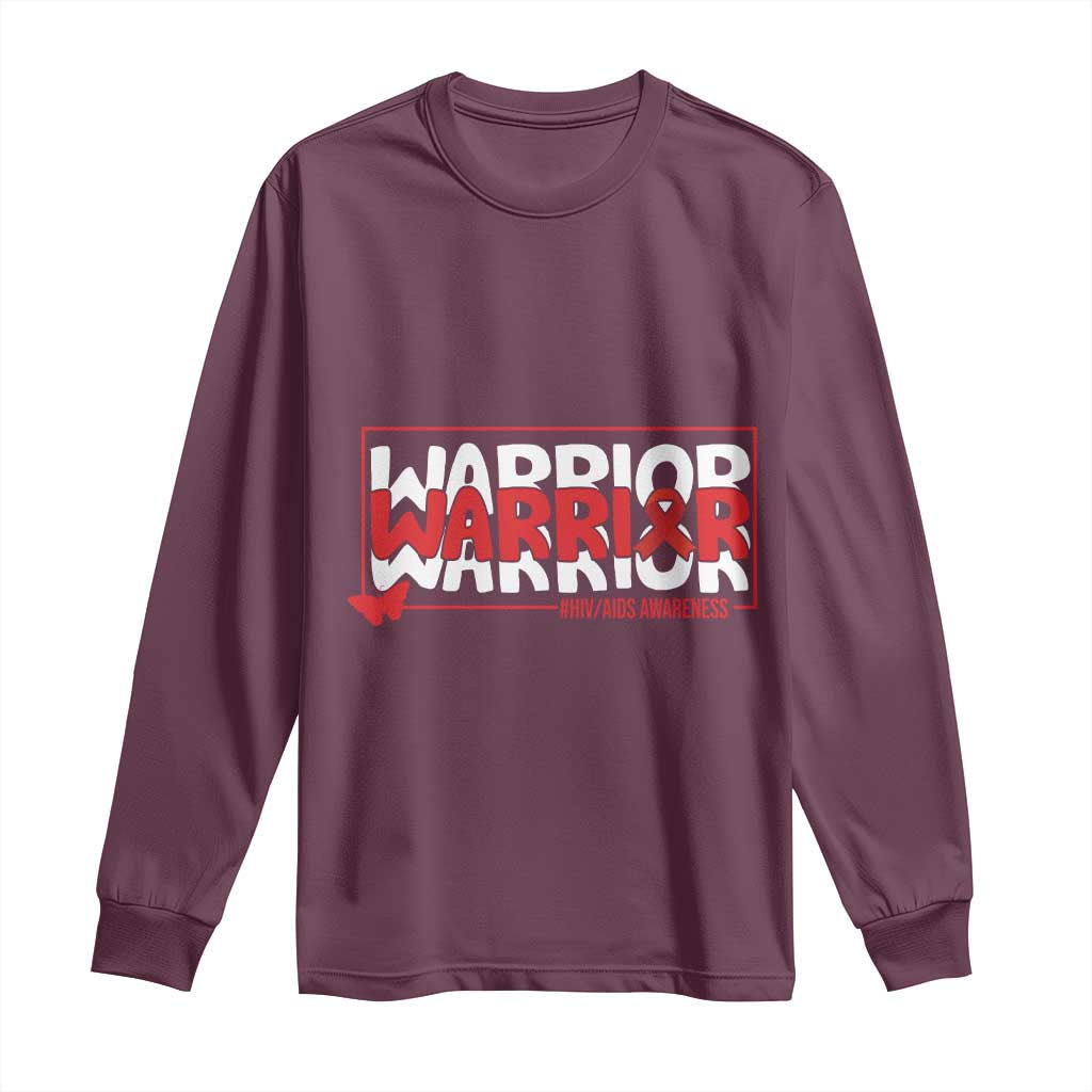 HIV Support Warrior Long Sleeve Shirt Red Ribbon Fighter Gift