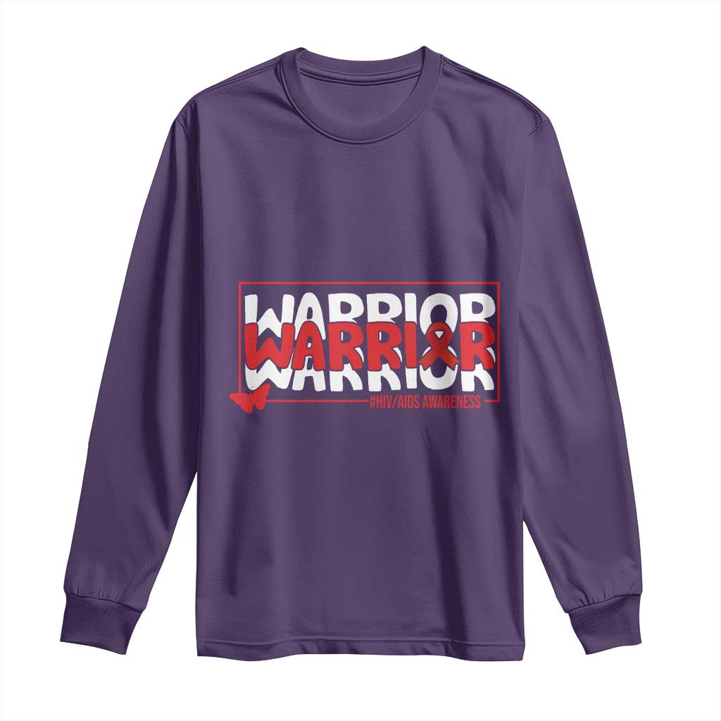 HIV Support Warrior Long Sleeve Shirt Red Ribbon Fighter Gift
