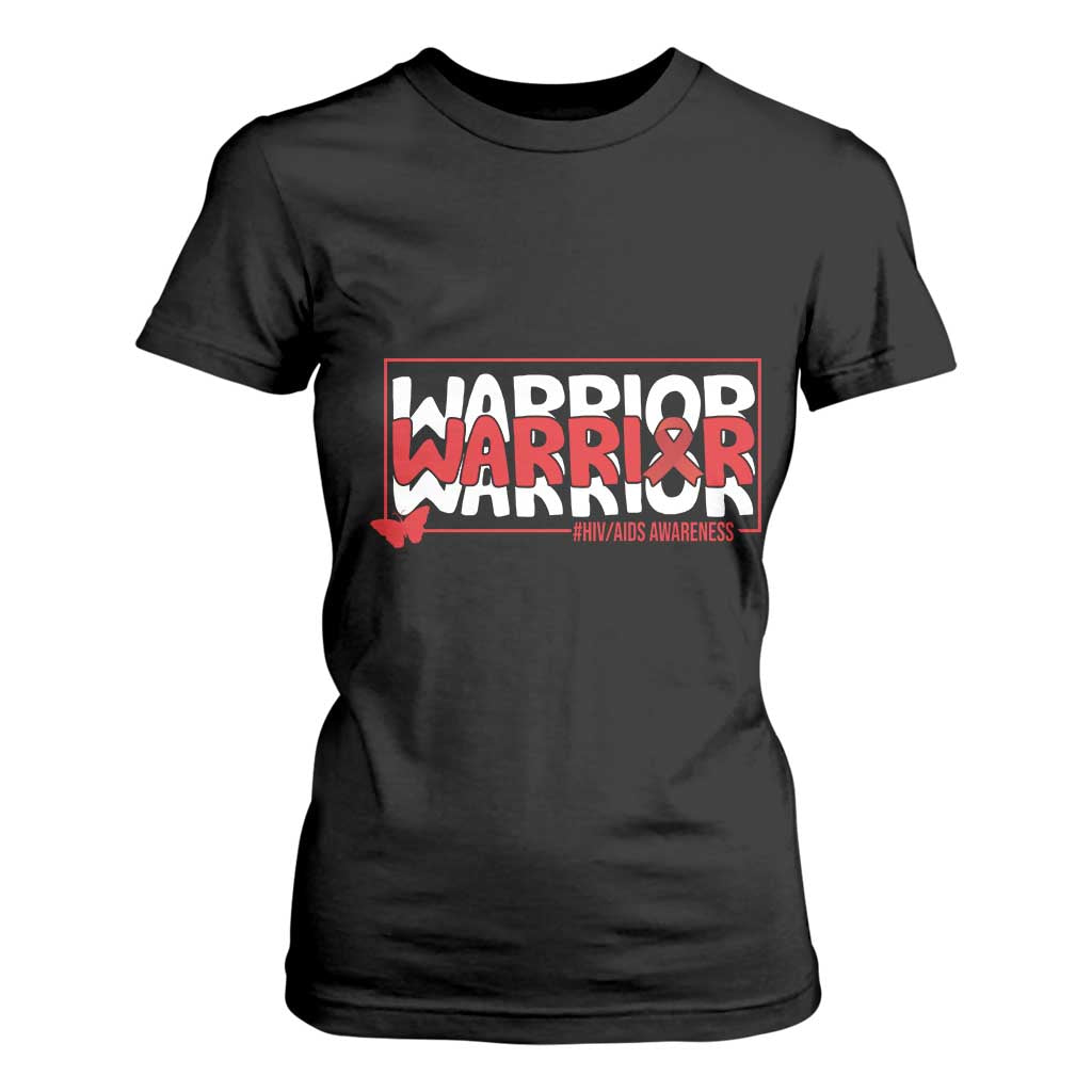 HIV Support Warrior T Shirt For Women Red Ribbon Fighter Gift