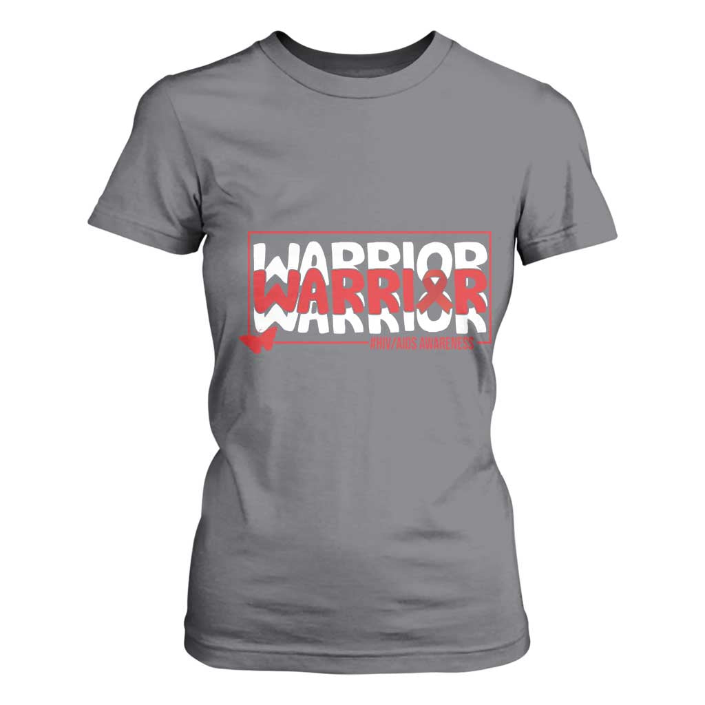 HIV Support Warrior T Shirt For Women Red Ribbon Fighter Gift