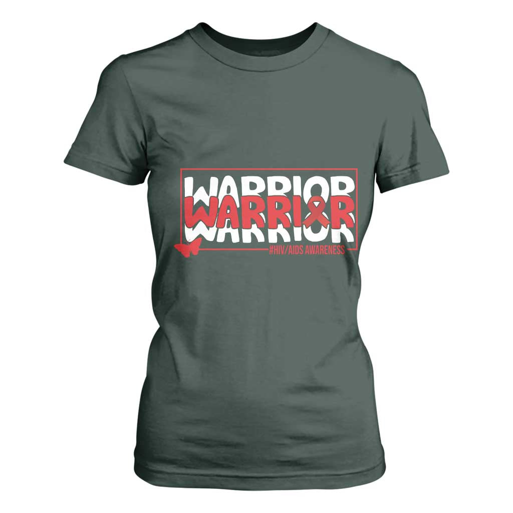 HIV Support Warrior T Shirt For Women Red Ribbon Fighter Gift