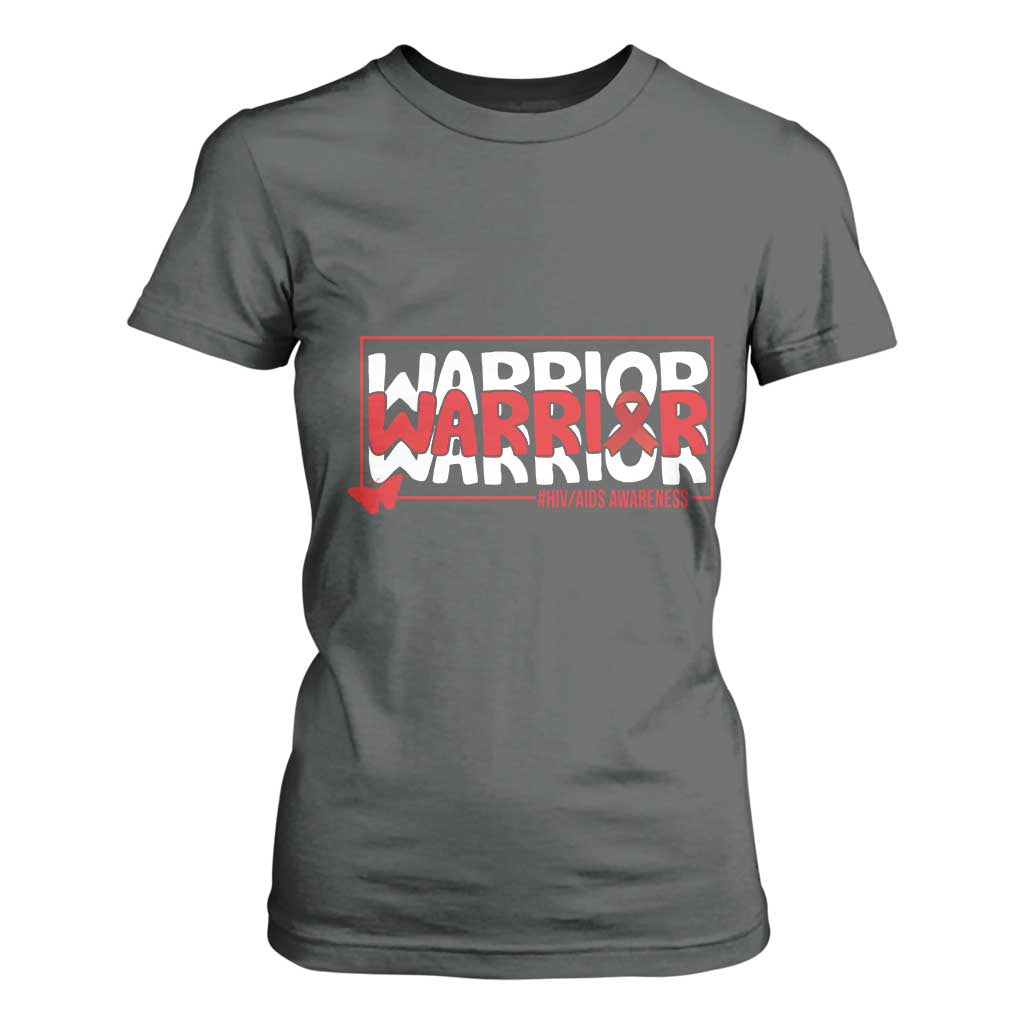 HIV Support Warrior T Shirt For Women Red Ribbon Fighter Gift
