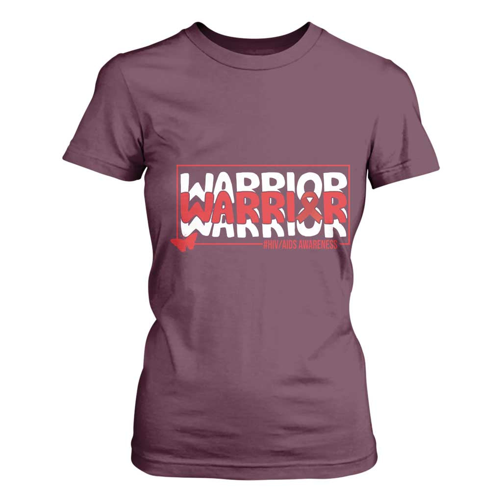 HIV Support Warrior T Shirt For Women Red Ribbon Fighter Gift