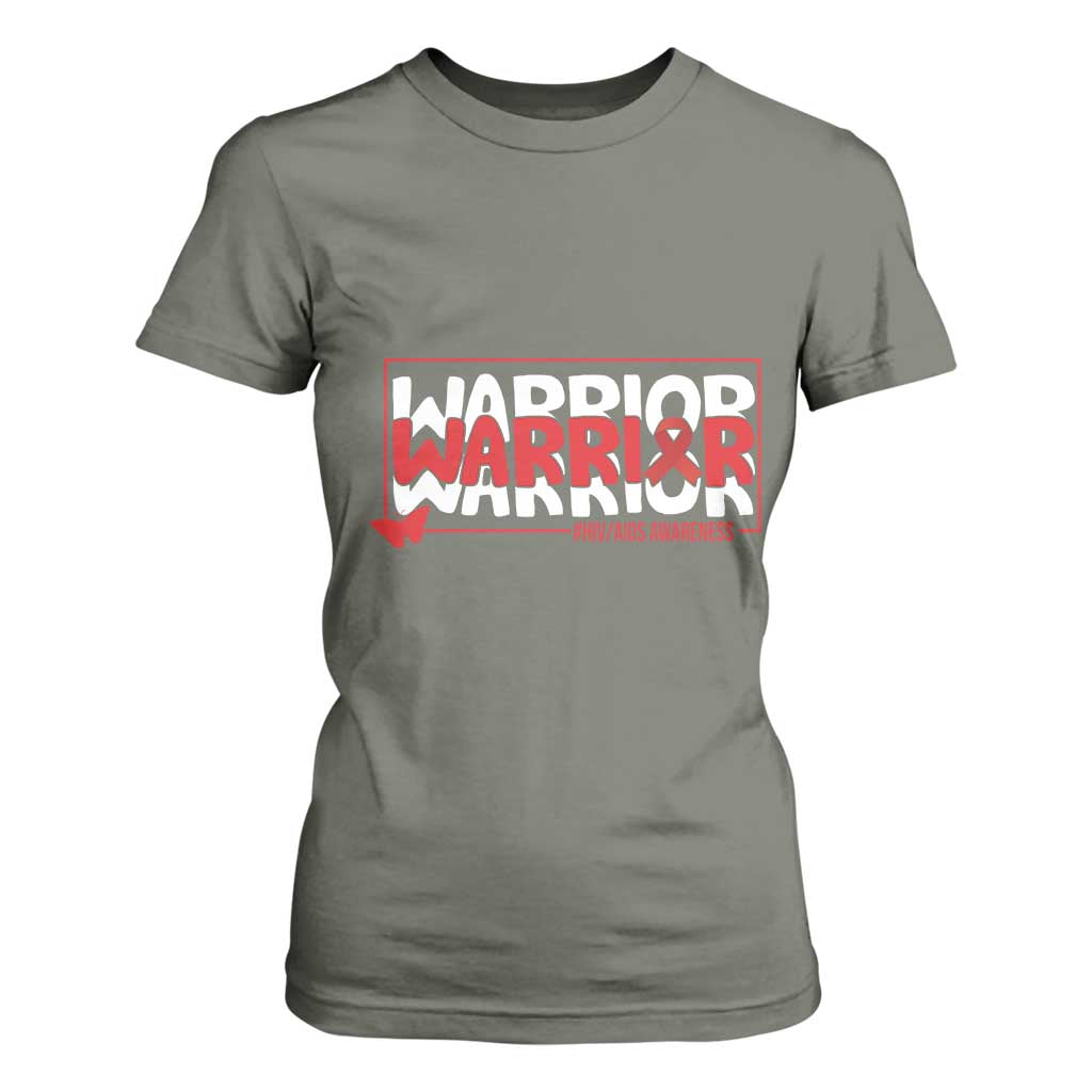 HIV Support Warrior T Shirt For Women Red Ribbon Fighter Gift