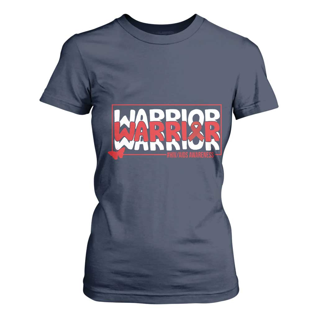 HIV Support Warrior T Shirt For Women Red Ribbon Fighter Gift