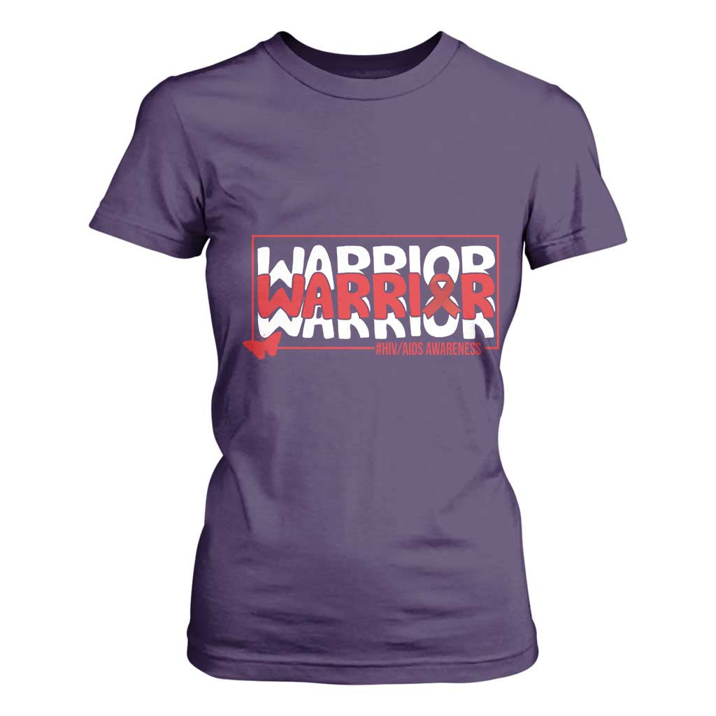 HIV Support Warrior T Shirt For Women Red Ribbon Fighter Gift
