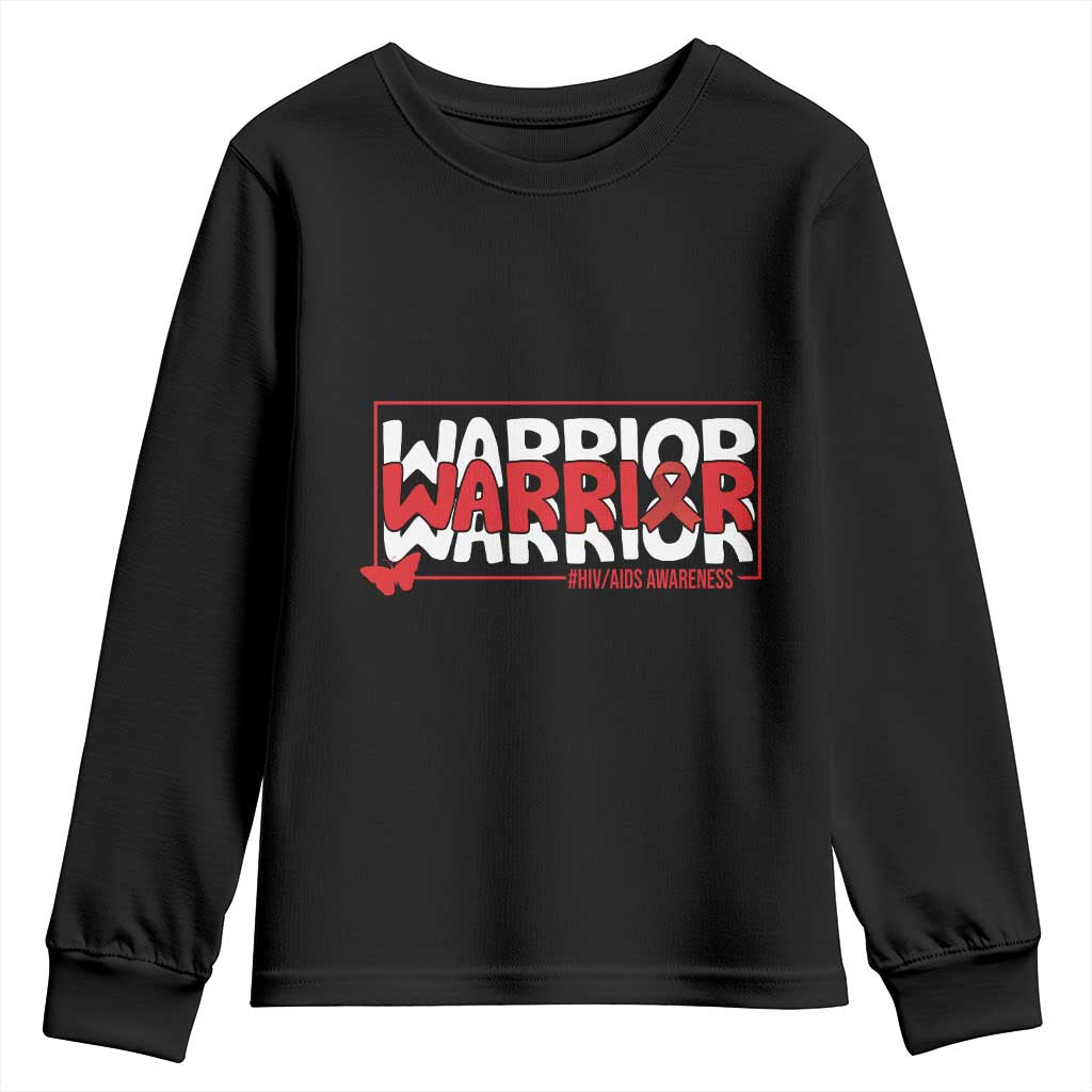 HIV Support Warrior Youth Sweatshirt Red Ribbon Fighter Gift