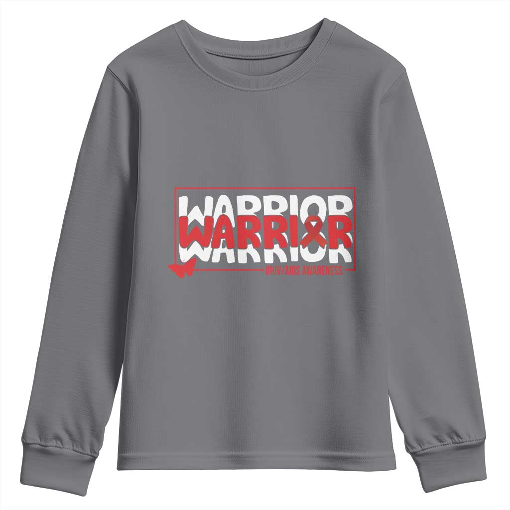 HIV Support Warrior Youth Sweatshirt Red Ribbon Fighter Gift