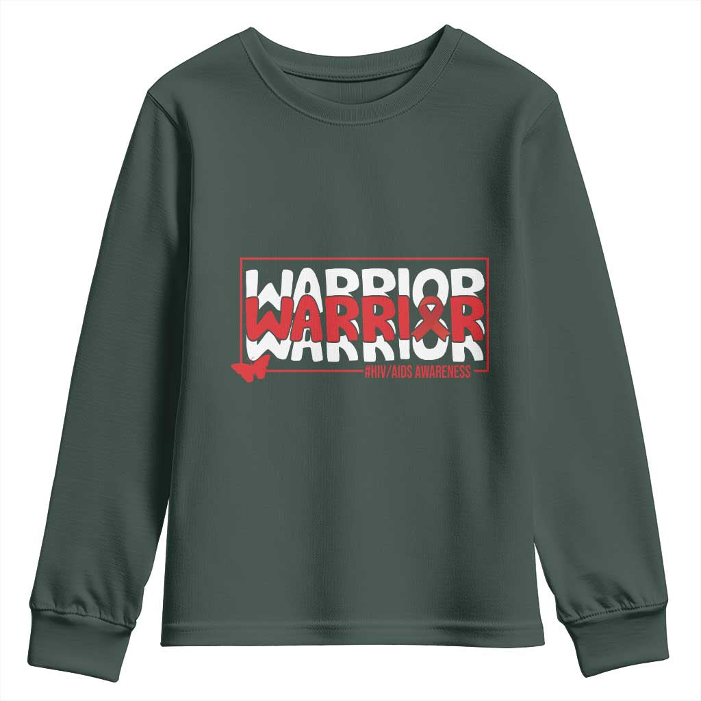 HIV Support Warrior Youth Sweatshirt Red Ribbon Fighter Gift