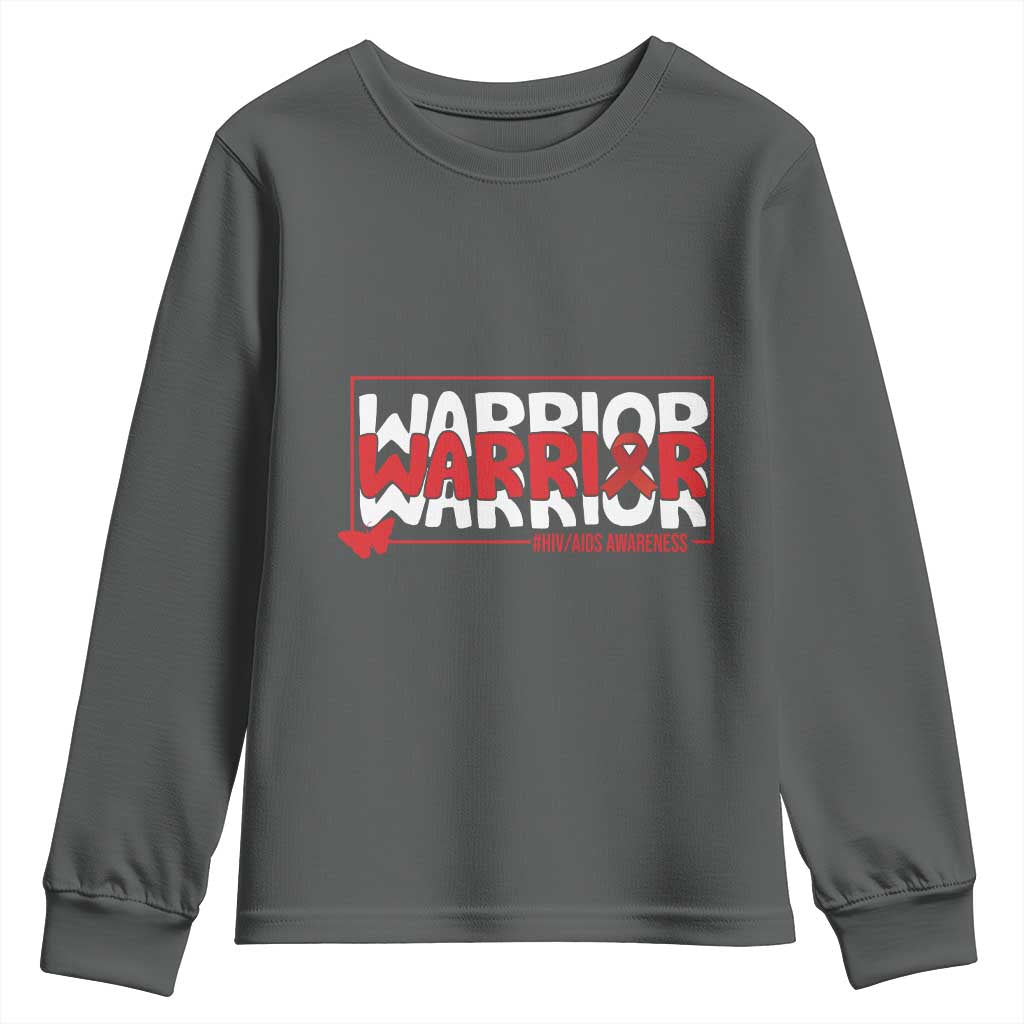 HIV Support Warrior Youth Sweatshirt Red Ribbon Fighter Gift