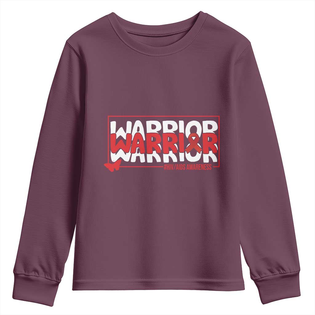 HIV Support Warrior Youth Sweatshirt Red Ribbon Fighter Gift
