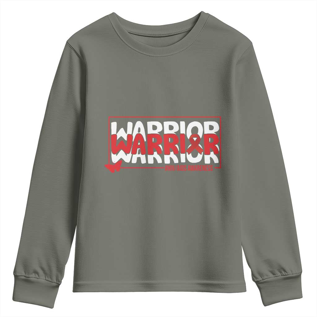 HIV Support Warrior Youth Sweatshirt Red Ribbon Fighter Gift