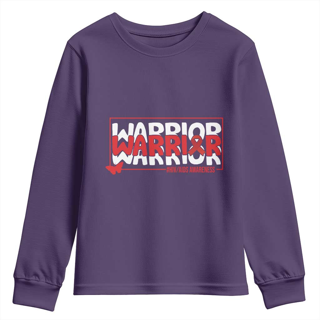HIV Support Warrior Youth Sweatshirt Red Ribbon Fighter Gift