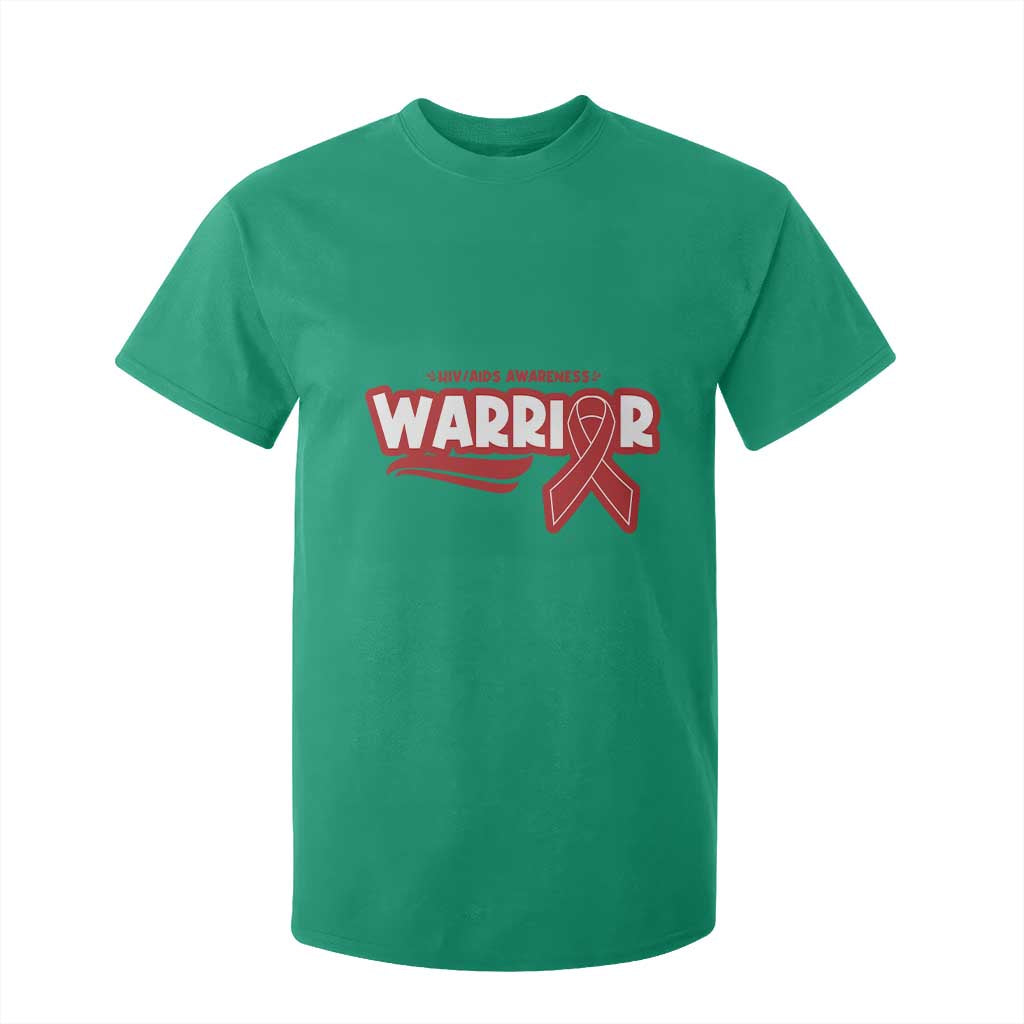 HIV Support Warrior T Shirt For Kid Red Ribbon Empower Gift