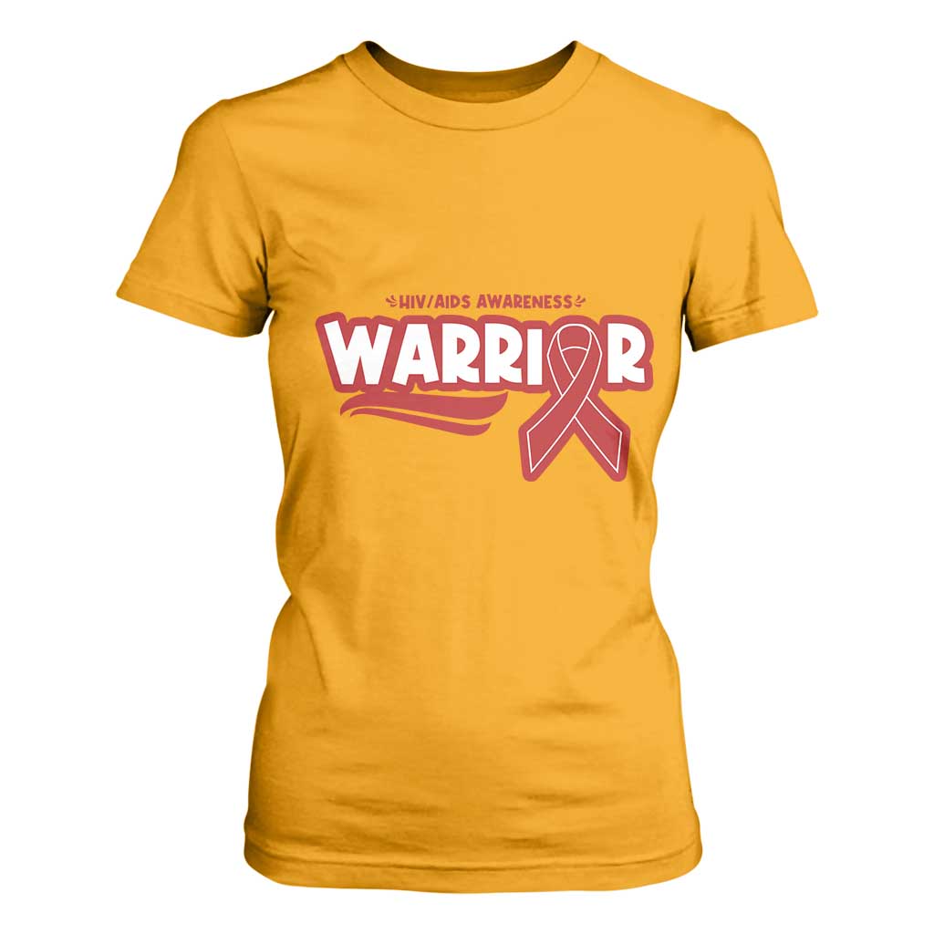 HIV Support Warrior T Shirt For Women Red Ribbon Empower Gift