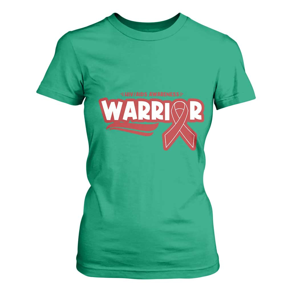 HIV Support Warrior T Shirt For Women Red Ribbon Empower Gift