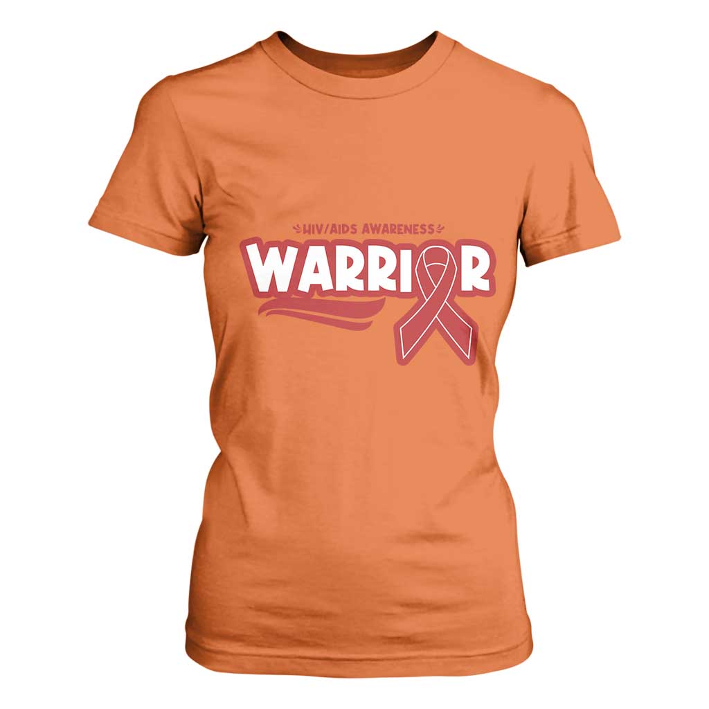 HIV Support Warrior T Shirt For Women Red Ribbon Empower Gift