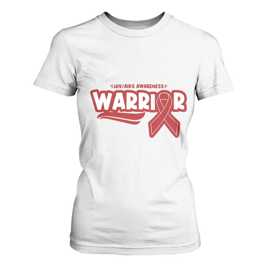 HIV Support Warrior T Shirt For Women Red Ribbon Empower Gift