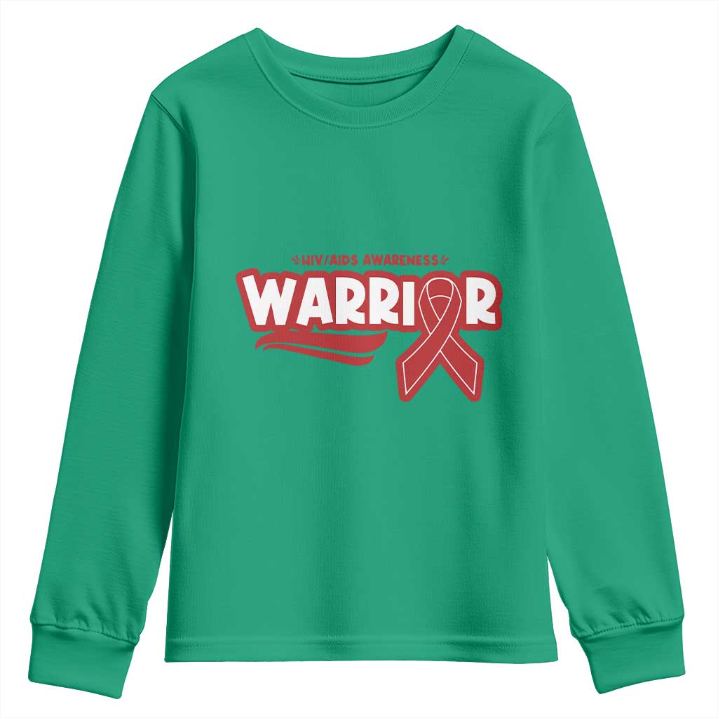 HIV Support Warrior Youth Sweatshirt Red Ribbon Empower Gift