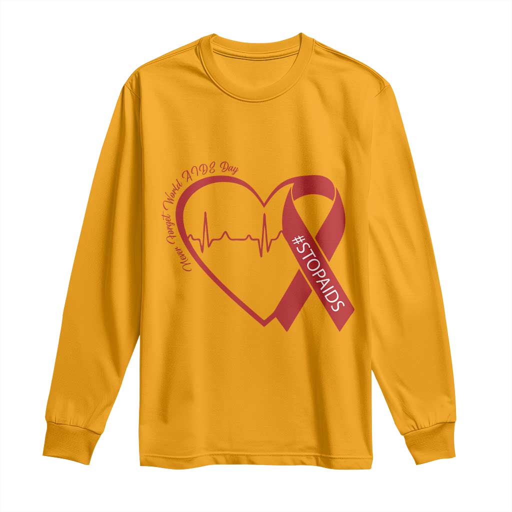 Never Forget World AIDS Day Long Sleeve Shirt Red Ribbon HIV Support Gift