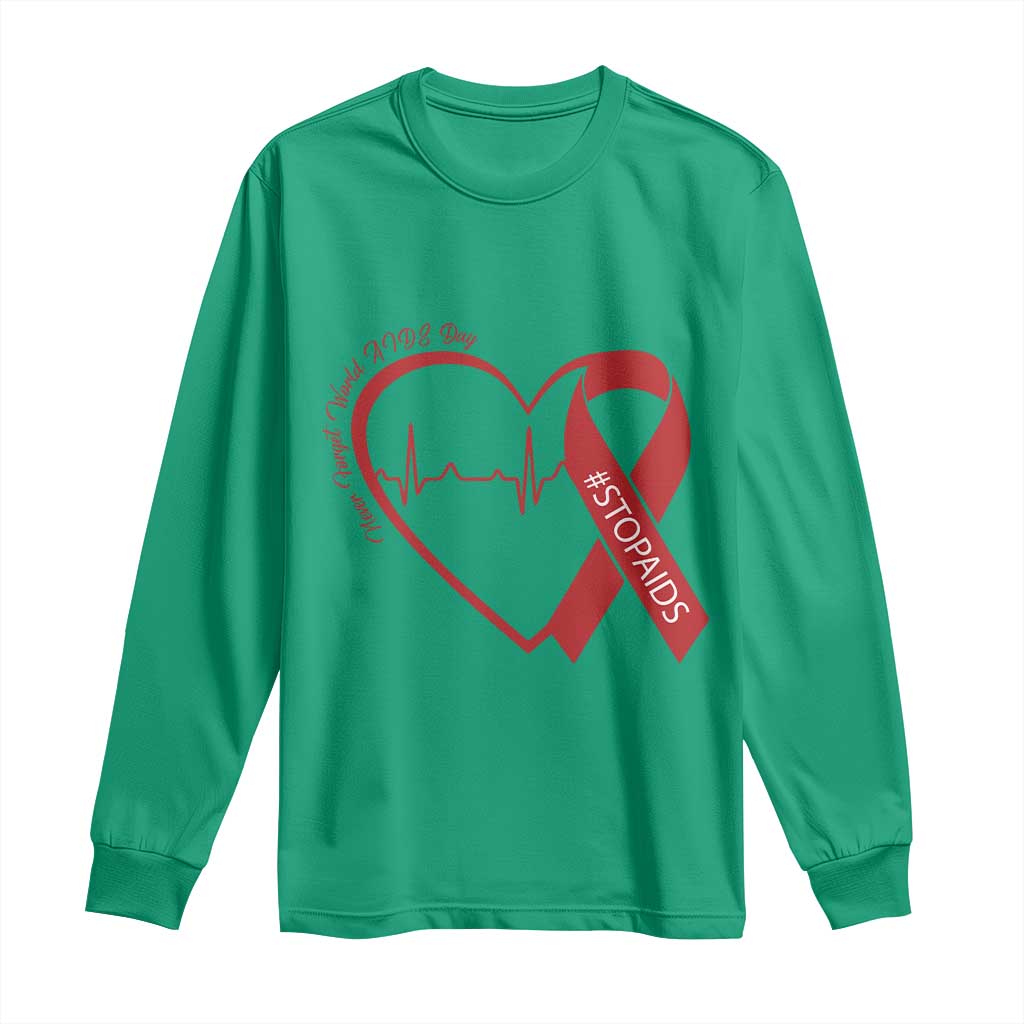 Never Forget World AIDS Day Long Sleeve Shirt Red Ribbon HIV Support Gift