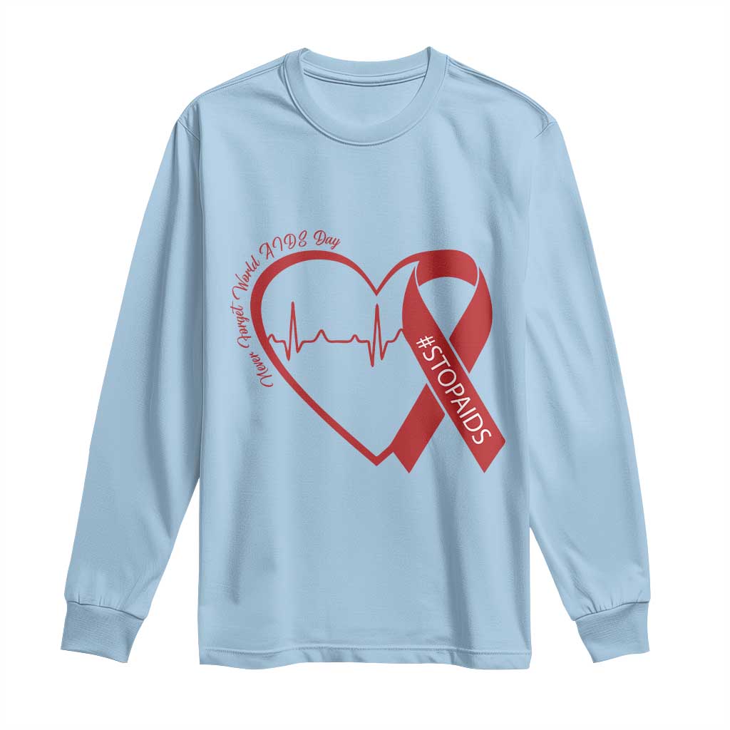 Never Forget World AIDS Day Long Sleeve Shirt Red Ribbon HIV Support Gift