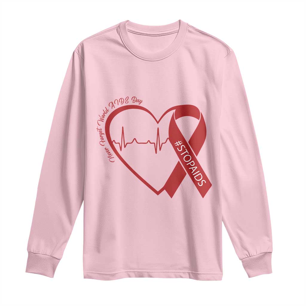 Never Forget World AIDS Day Long Sleeve Shirt Red Ribbon HIV Support Gift