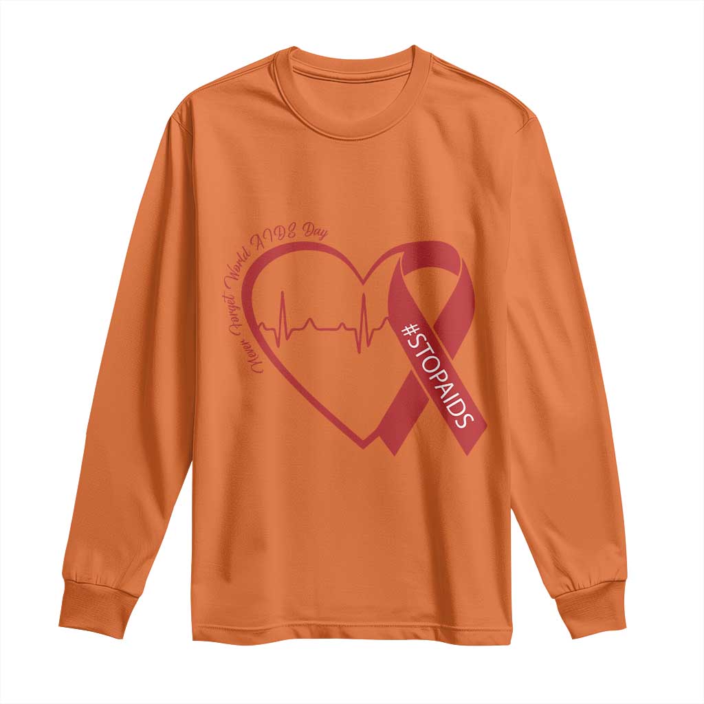 Never Forget World AIDS Day Long Sleeve Shirt Red Ribbon HIV Support Gift